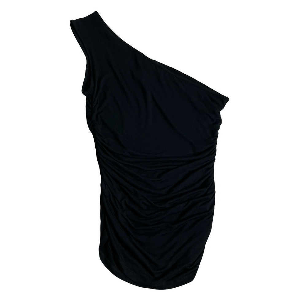BCBGMAXAZRIA Top Womens M Black Fitted Bodycon Ruched Asymmetrical One Shoulder - Picture 2 of 11